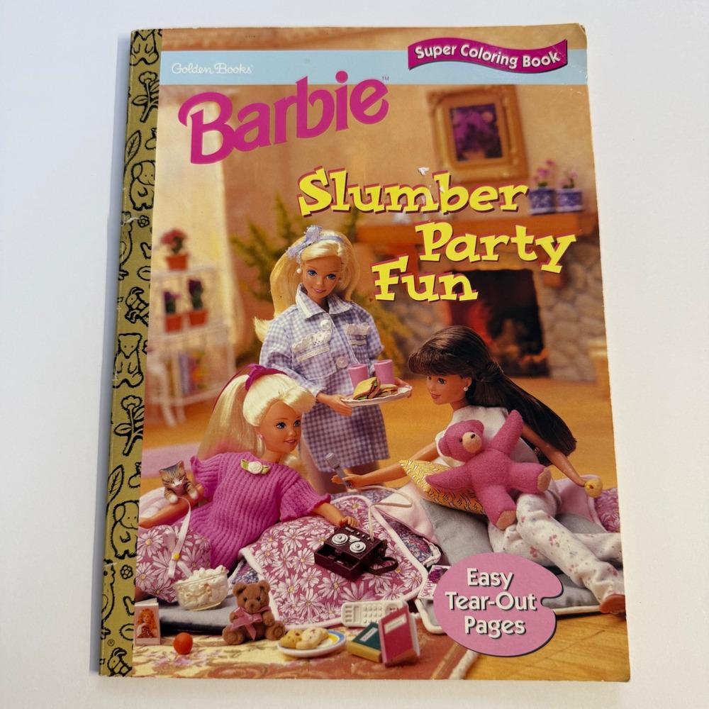New Vintage 90s 1997 Barbie Slumber Part Fun Golden Book Coloring Book Children